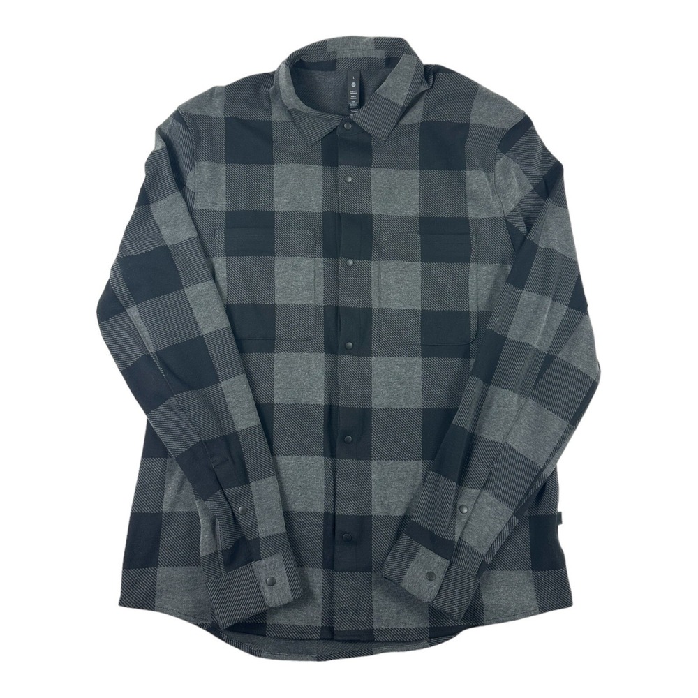 Lululemon Flannel Gray Black Checked Snap Front Mens Shacket Size L LNWOT